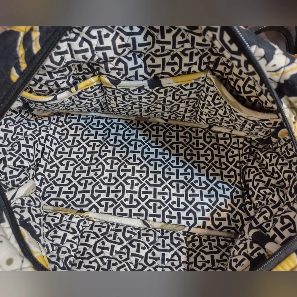 Vera Bradley Yellow and Black Floral Quilted Shoulder Bag - Picture 10 of 14